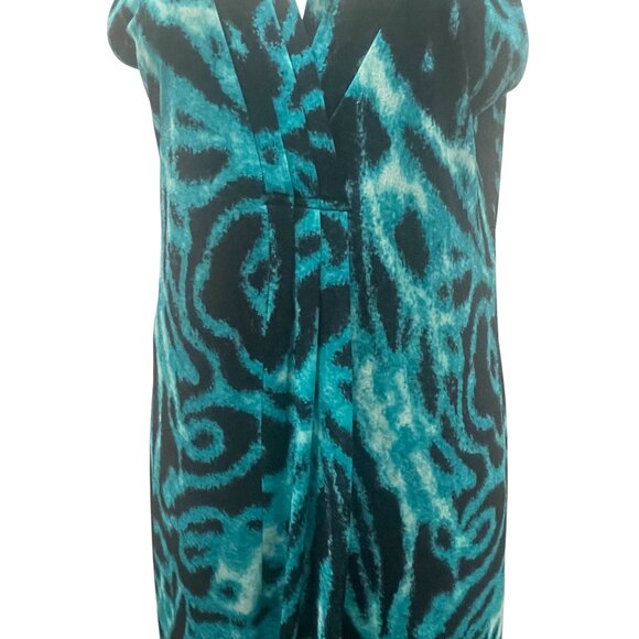 Jones New York Teal Black Abstract Print Sleeveless V-Neck Sheath Dress Size L - Picture 4 of 8